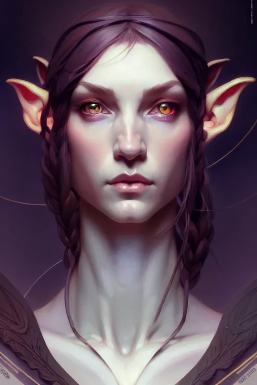 Image similar to symmetry!!! portrait of an elf, fantasy, complex, with a great figure, highly detailed, dynamic lighting, digital art, digital painting, artstation, wlop, clear focus, illustration, works by artgerm, greg rutkowski and alphonse mucha, 8 k