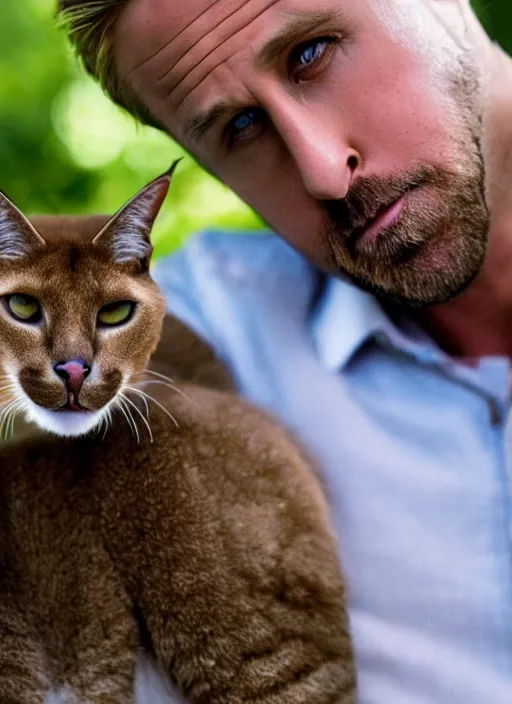 Image similar to Ryan Gosling and caracal cat