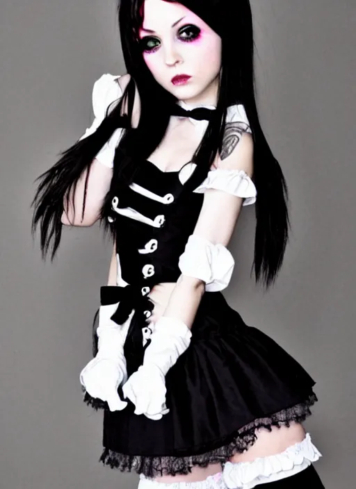 Image similar to emo goth girl in a maid outfit