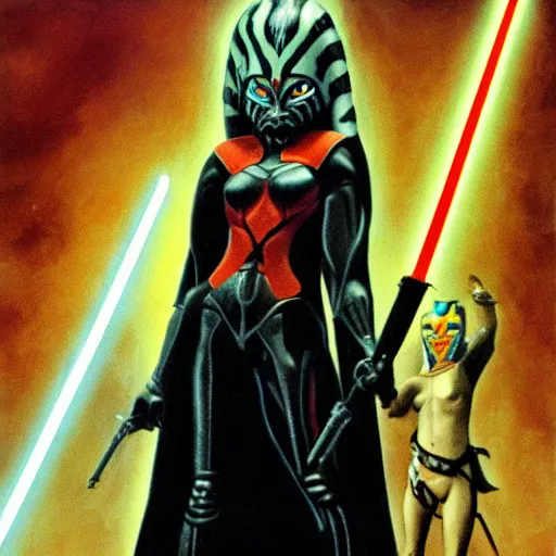Image similar to Ahsoka Vader by H. R. Giger, by Frank Frazetta