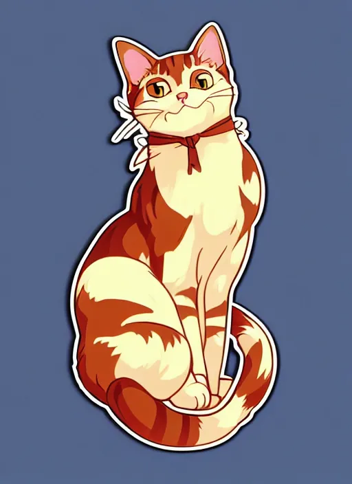 Image similar to cute cat sticker design, natural lighting, path traced, highly detailed, high quality, digital painting, by don bluth and ross tran and studio ghibli and alphonse mucha, artgerm