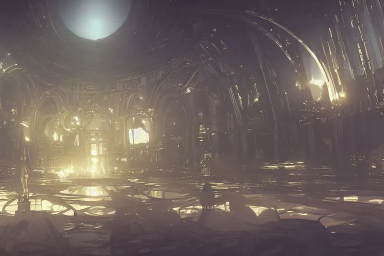 Prompt: nier automata concept scenery. antiinfinity gold trim. antimirror pixiv scenery art. antibiomechanical nier automata. anticeramic antiextension. infinitely detailed. luminous! light! magic!