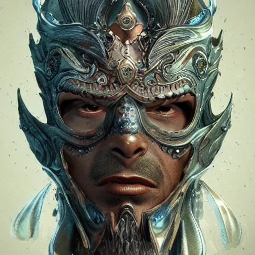 Image similar to an Artstation 3d render of Very very very very highly detailed beautiful mystic head and torso portrait of a phantom warrior with galaxy, tattoos by Anton Pieck, intricate, extremely detailed, digital painting, artstation, concept art, smooth, sharp focus, illustration, intimidating lighting, incredible art,