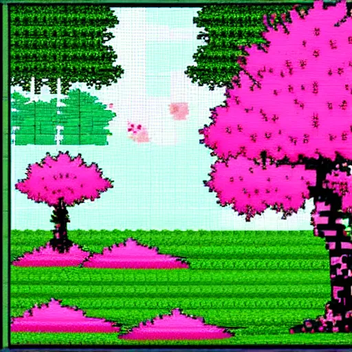 Image similar to sakura tree landscape, 8 bit style