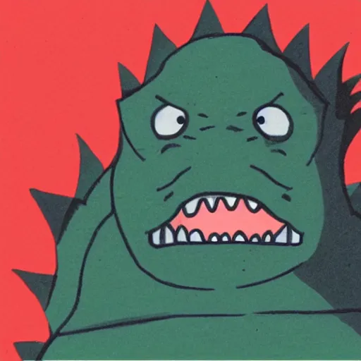 Image similar to a wave in the shape of Godzilla, cartoon drawing