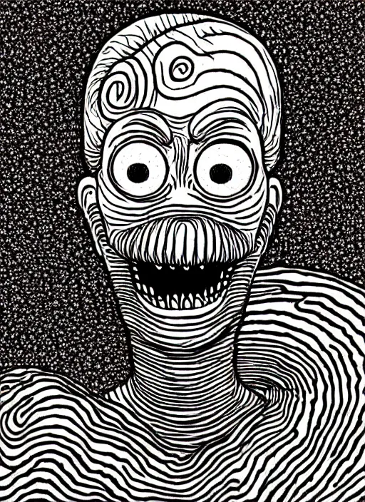 Image similar to junji ito style homer simpson, intricate, highly detailed, illustration, art by junji ito, junji ito