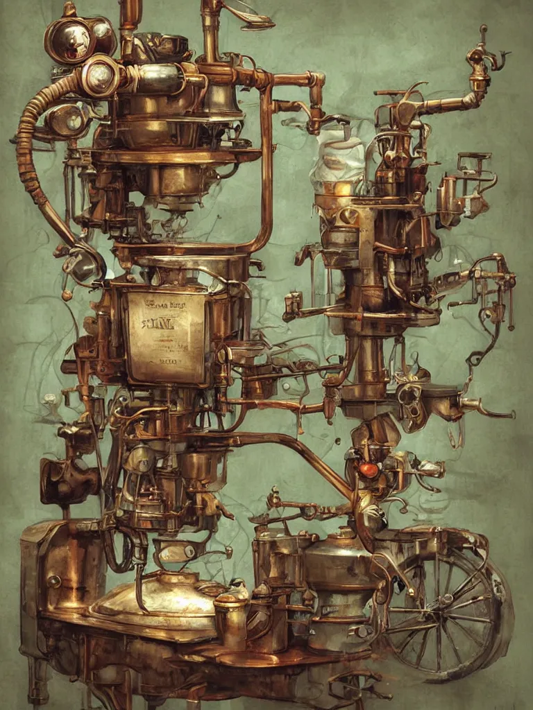 Prompt: old mechanical coffee machine, by Simon Stalenhaag, by Yoshita Amano, by Esao Andrews, sharp focus, fresh colors, deviantart, conceptart