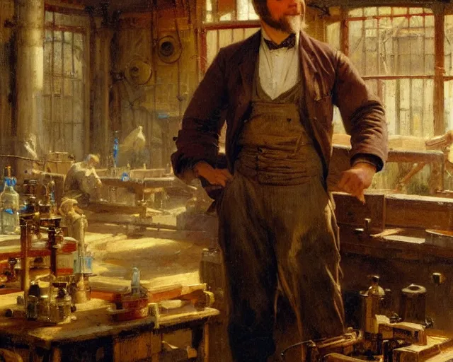 Prompt: attractive man working hard at an 1 9 th century factory. highly detailed painting by gaston bussiere, craig mullins, j. c. leyendecker 4 k