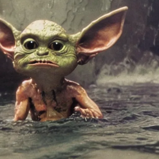 Image similar to a film still of gremlin coming out of water in star wars realistic, detailed