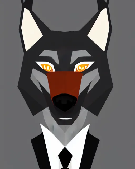 Image similar to a man in a suit and tie with a wolf mask on, a character portrait by kamagurka, extremely detailed, trending on deviantart, furry art, furaffinity, behance hd, official art