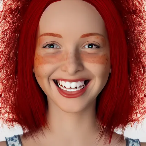 Image similar to a cute red-haired female with freckles, smiling, ultra realistic digital painting