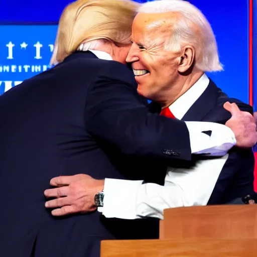 Prompt: donald trump giving joe biden a hug