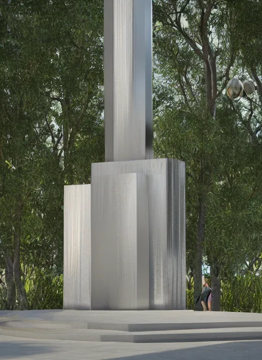 Image similar to highly detailed realistic architecture 3 d render of a futurisctic metallic stele made from balls standing in a city park, archdaily, made in unreal engine 4 octane render