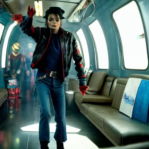 Image similar to A film still of Michael Jackson in Ready player one (2018) realistic,detailed