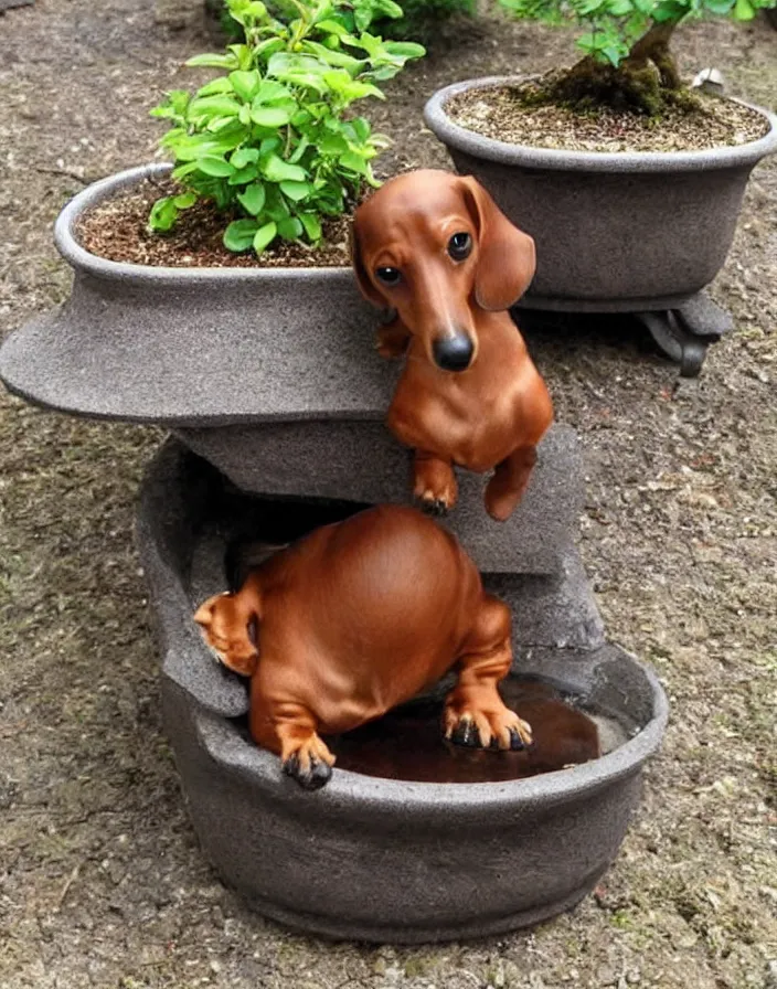 Image similar to Bonsai dachshund growing from a bonsai pot