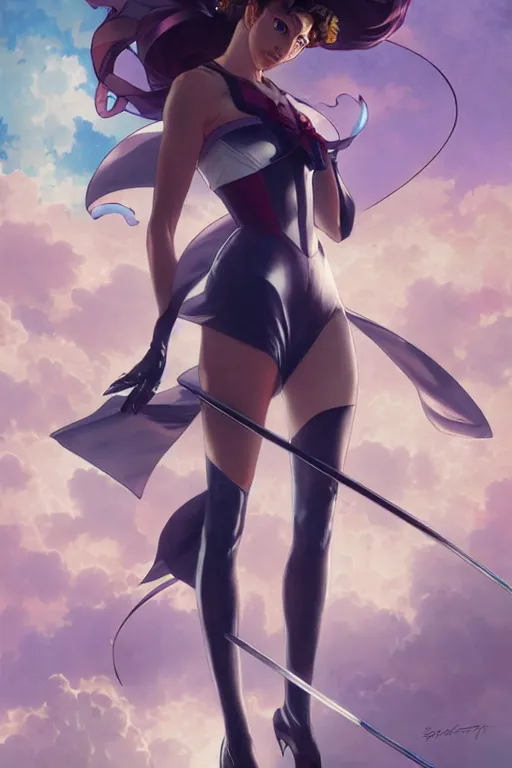 Image similar to sailor moon as aeon flux, by Stanley Artgerm Lau, greg rutkowski, thomas kindkade, alphonse mucha, loish,