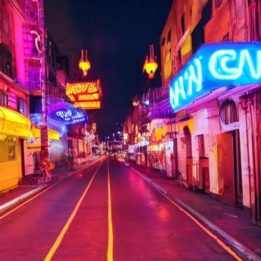 Image similar to neon city with cat cinematography