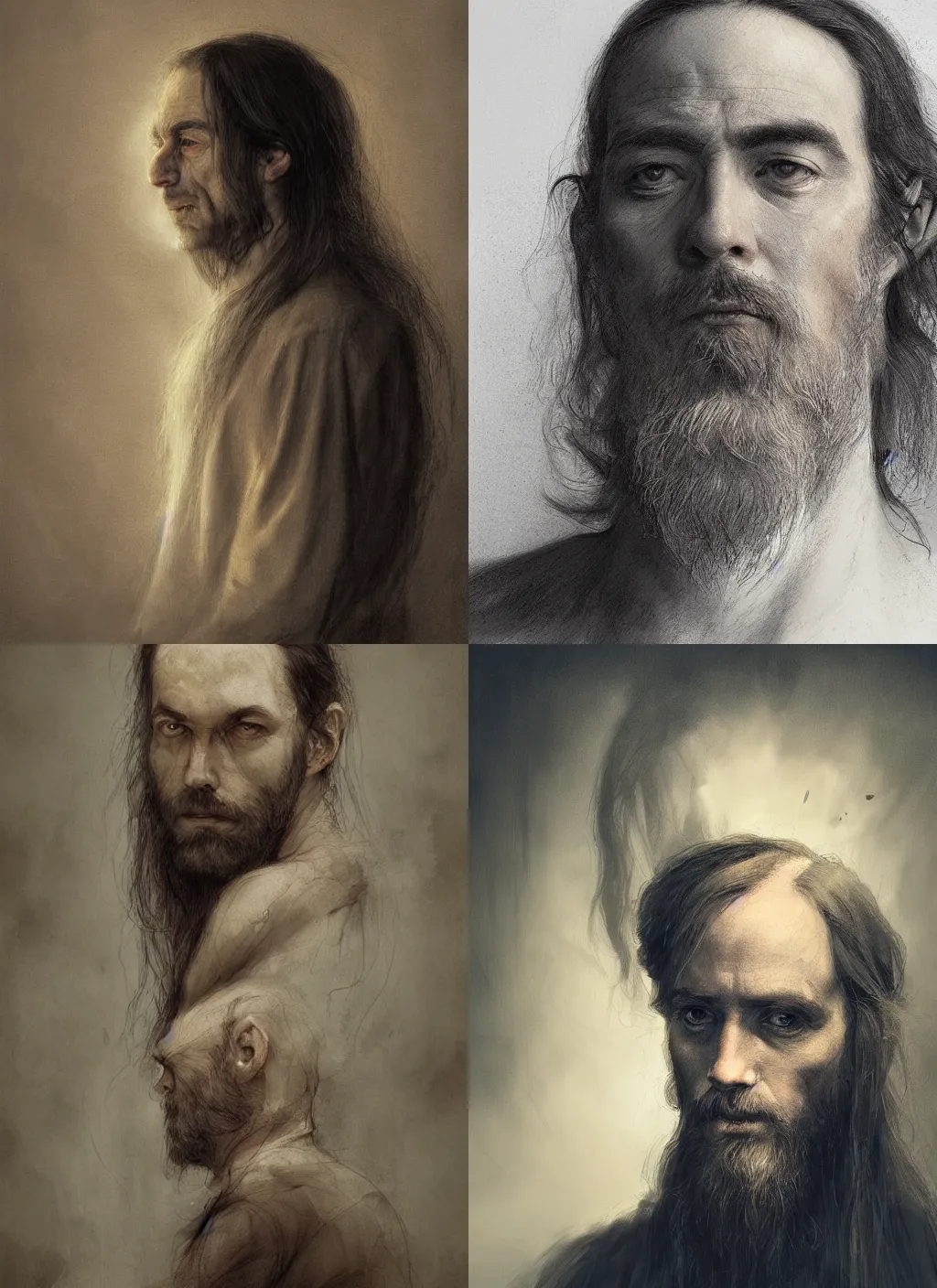 Prompt: portrait of a master with long hairs in alan lee and marc simonetti and emil melmoth style , cinematic lighting