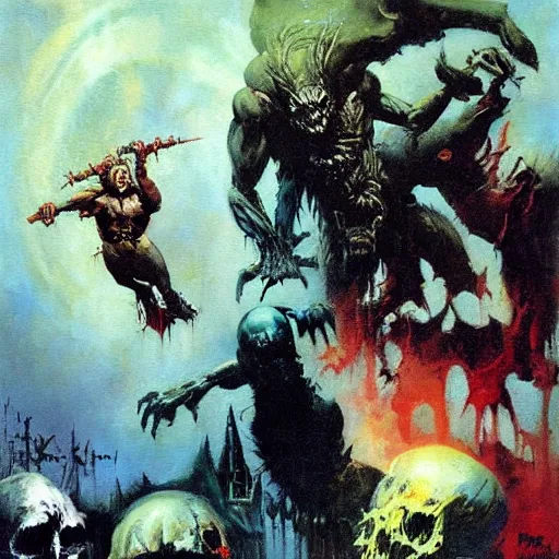 Image similar to frank frazetta nightmare oil painting