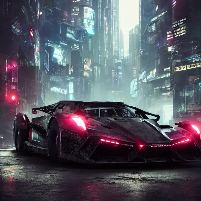 Image similar to cyberpunk car lamborgini counatch, in cyberpunk city, by blade runner, by neill blomkamp, eztreamly detailed, photorealism, photography, raytracing, 8 k, octane render, volumetric, vivid, beautiful, hyperrealism