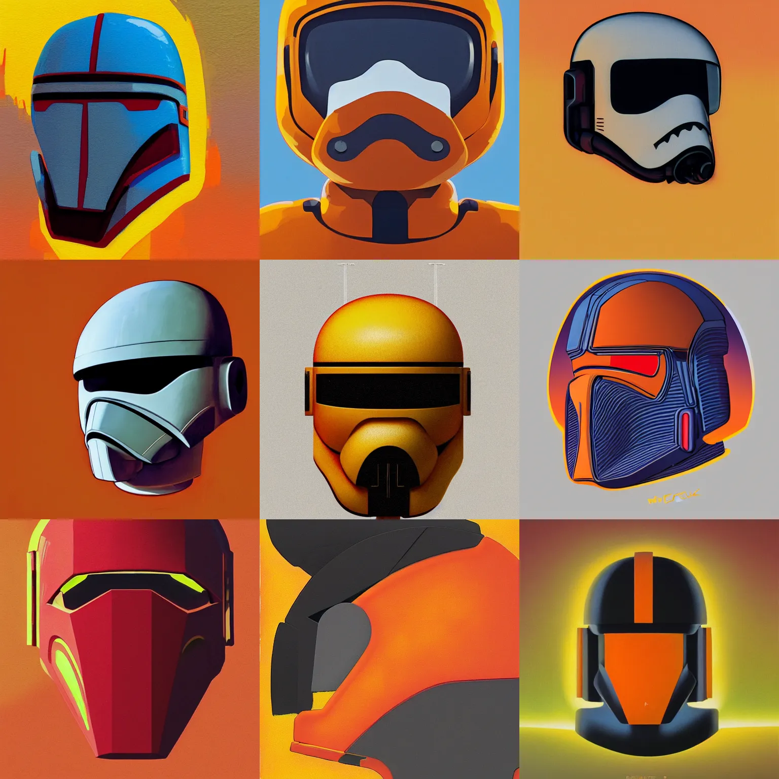 Prompt: Minimal Stylized Futuristic Stormtrooper helmet by René Laloux, Jean Giraud, Mœbius, Moebius, orange, yellow, saturated, high quality scan, 8k, artstationhq, IAMAG concept art pop-art fire black red yellow orange impasto oil painted daubed smoke flame fire army by anton fadeev dug stanat simon stalenhag anato finnstark lucian freud nicola samori Frank Auerbach, trending on artstation