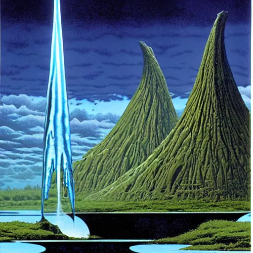 Image similar to 5 0 / 1 scale ominous shale and polished steel fortress half - submerged in the sipsey river, by michael whelan and by angus mcbride and by ted nasmith, ultra hd