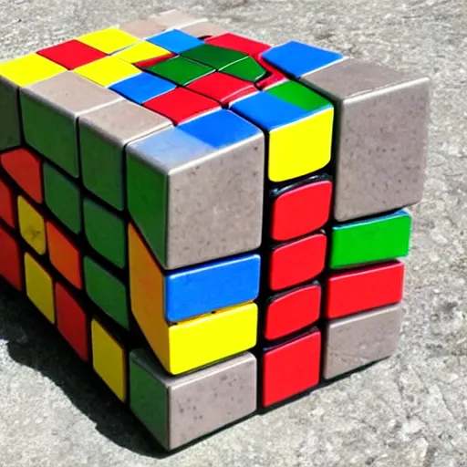 Prompt: unsolved rubik's cube made of various types of stone,