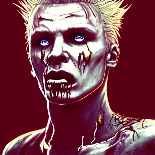 Image similar to eighties billy idol as a zombie, 7 days to die zombie, fine art, award winning, intricate, elegant, sharp focus, cinematic lighting, highly detailed, digital painting, 8 k concept art, art by guweiz and z. w. gu, masterpiece, trending on artstation, 8 k