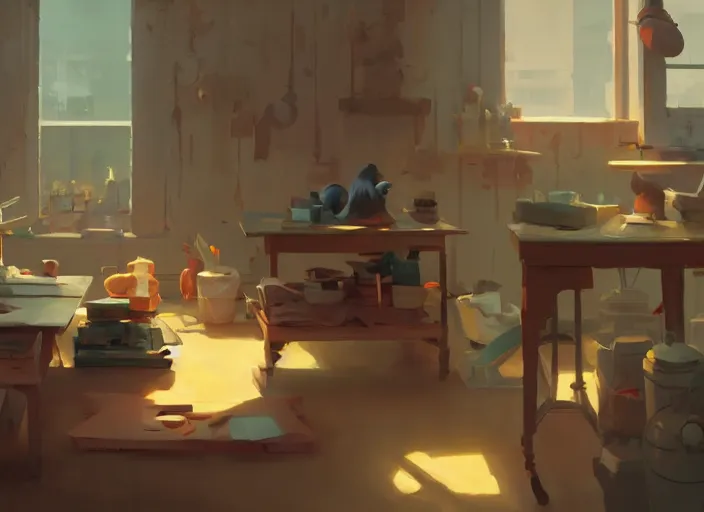 Image similar to sculptor's workshop, detailed, cory loftis, james gilleard, atey ghailan, makoto shinkai, goro fujita, studio ghibli, rim light, exquisite lighting, clear focus, very coherent, plain background, soft painting