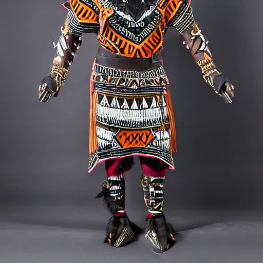 Prompt: aztec black wolf armor, full body.