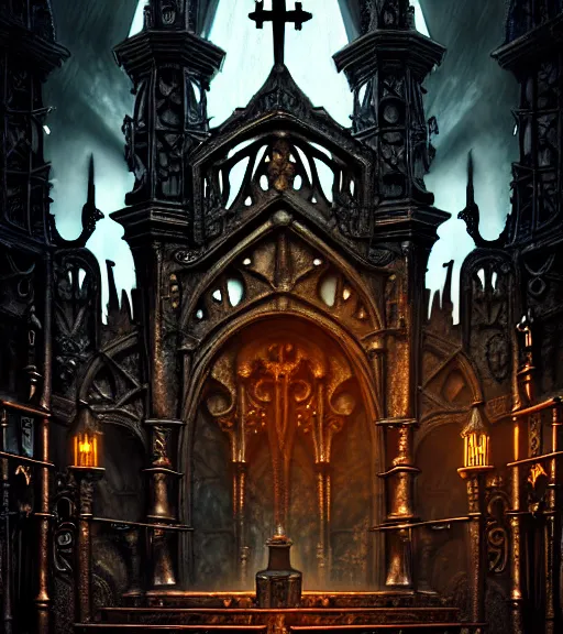 Image similar to steam necropolis, memento mori, gothic, neo - gothic, art nouveau, hyperdetailed copper patina medieval icon, stefan morrell, philippe druillet, ralph mcquarrie, concept art, steampunk, unreal engine, detailed intricate environment, octane render, moody atmospherics, volumetric lighting, ultrasharp, ominous, otherworldly