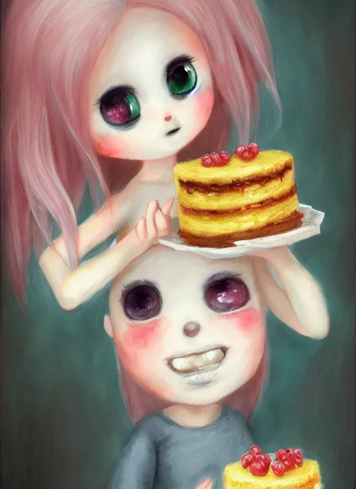 Image similar to fnafs eating cakes painted by nicoletta ceccoli, detailed digital art, trending on Artstation