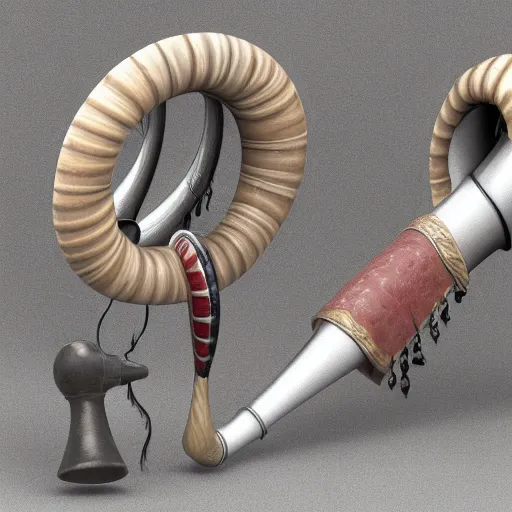 Image similar to a 3 d render of a medieval blowing horn, winding horn, animal horn, higly detailed, mystic, artwork