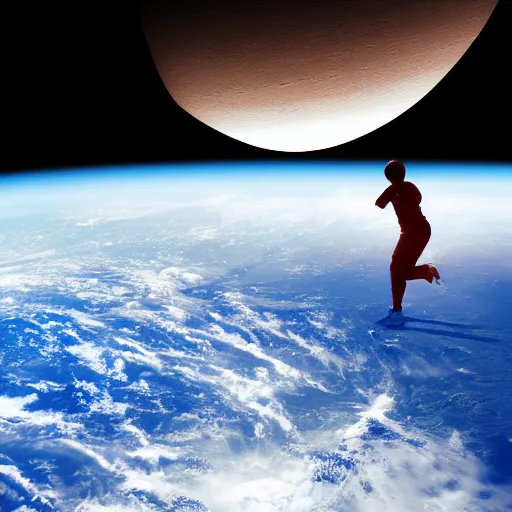 Prompt: god playing football with earth in space