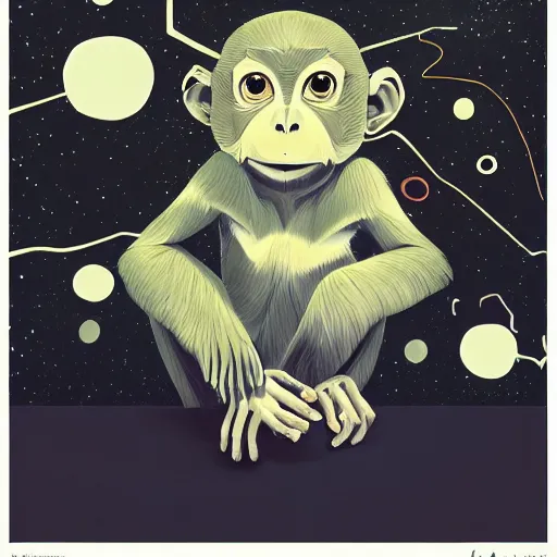 Image similar to a painting of a polygon art monkey portait by inio asano, aya takano color style, 4 k, super detailed, night sky, digital art, digital painting, celestial, majestic, colorful