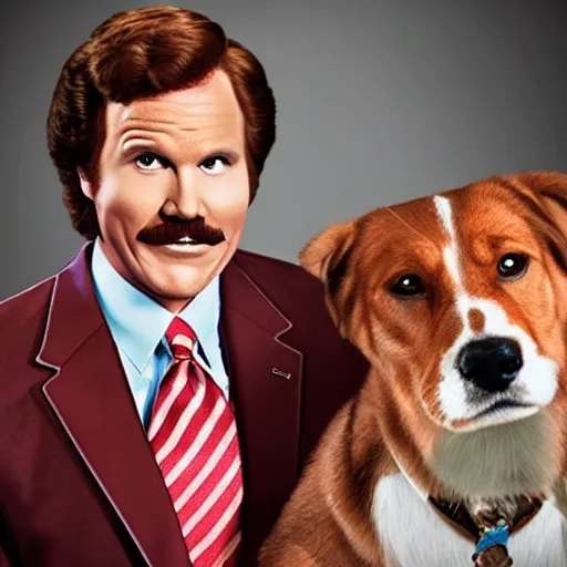 Image similar to ron burgundy smiling riding a dog and drinking chocolate yoo - hoo