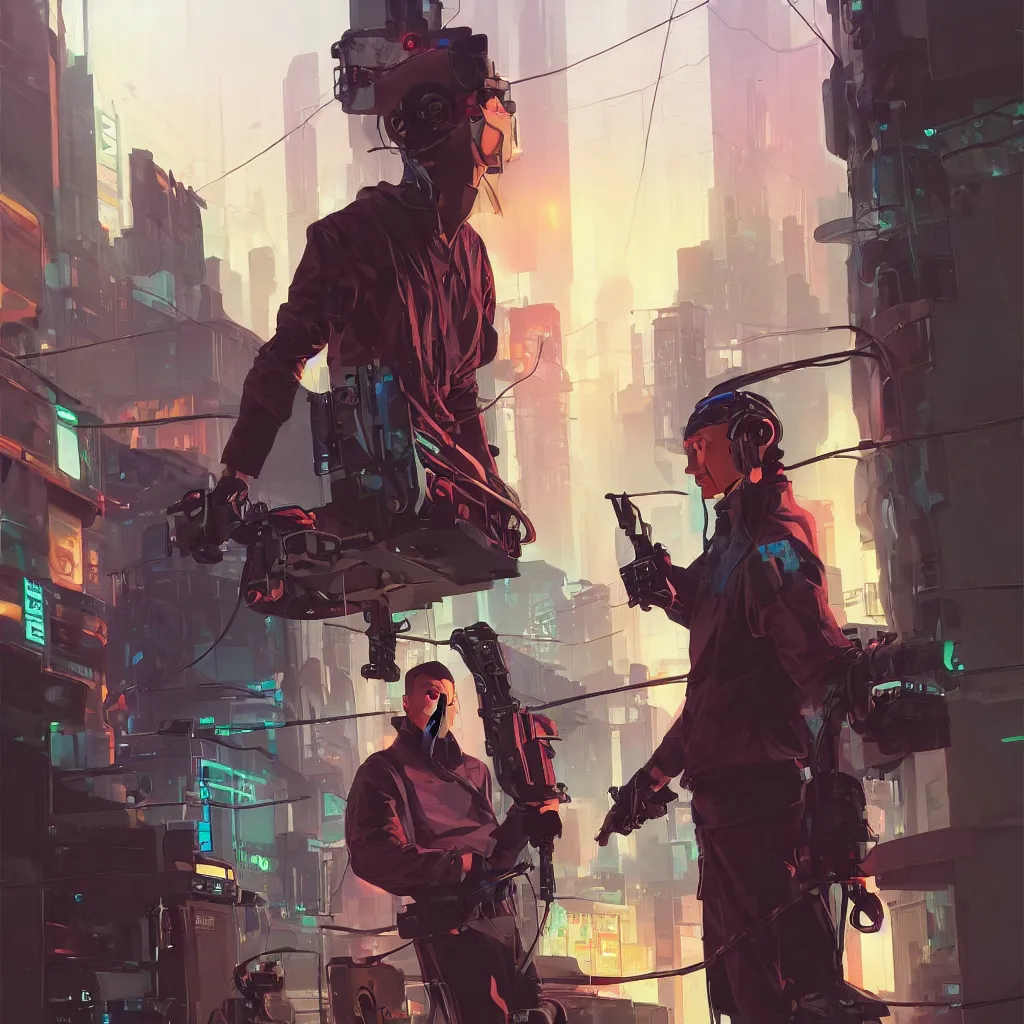 Image similar to cyberpunk hacker with server, lots of wires, art gta 5 cover, official fanart behance hd artstation by jesper ejsing, by rhads, makoto shinkai and lois van baarle, ilya kuvshinov, ossdraws