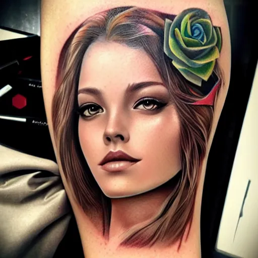 Image similar to tattoo design, beautiful portrait of a girl by artgerm, artgerm