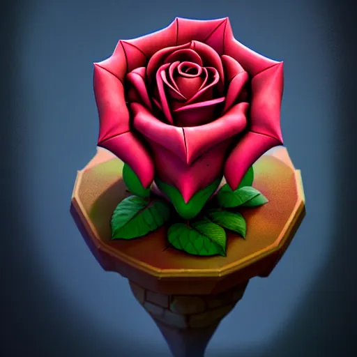 Image similar to Isometric 3D Fantasy Cute Rose, Smoth 3D Illustration, soft render, Servando Lupini, Daniil Kudriavtsev, handpaint texture, Blender, 3DCoat