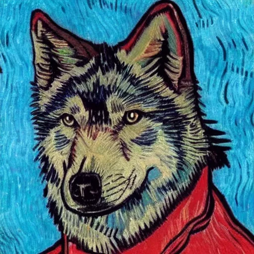 Image similar to retarded wolf portrait, van gogh