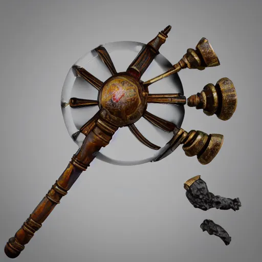Prompt: power staff with a mythic stone, icon, vray 4k render, on the white background, rpg game inventory item