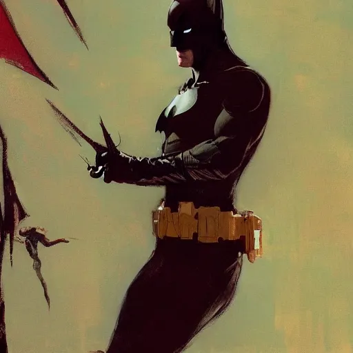 Image similar to batman, intricate, elegant, highly detailed, greg manchess, mucha, liepke, ruan jia, jeffrey catherine jones, ridley scott