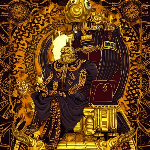 Image similar to illustration. the emperor on his golden throne. 4 0 k. body horror.