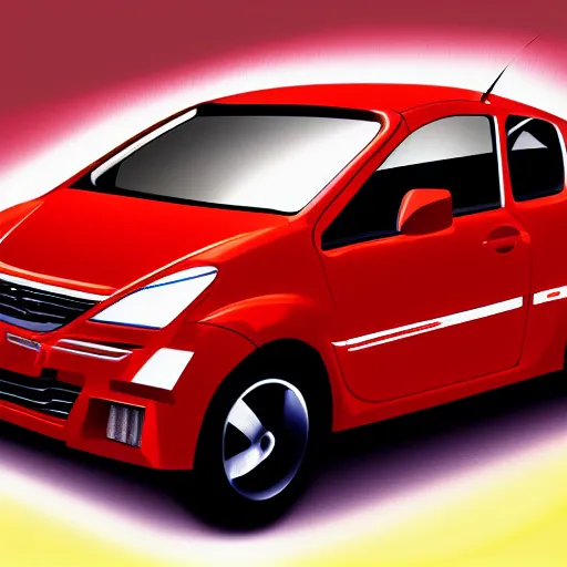 Prompt: A red Peugeot 1007 that is on fire, digital art, trending on artstation