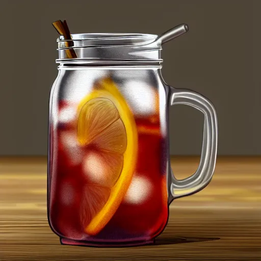 Prompt: Ice Tea in a mason jar, Watercolor, photorealistic, high resolution, award winning, trending on artstation