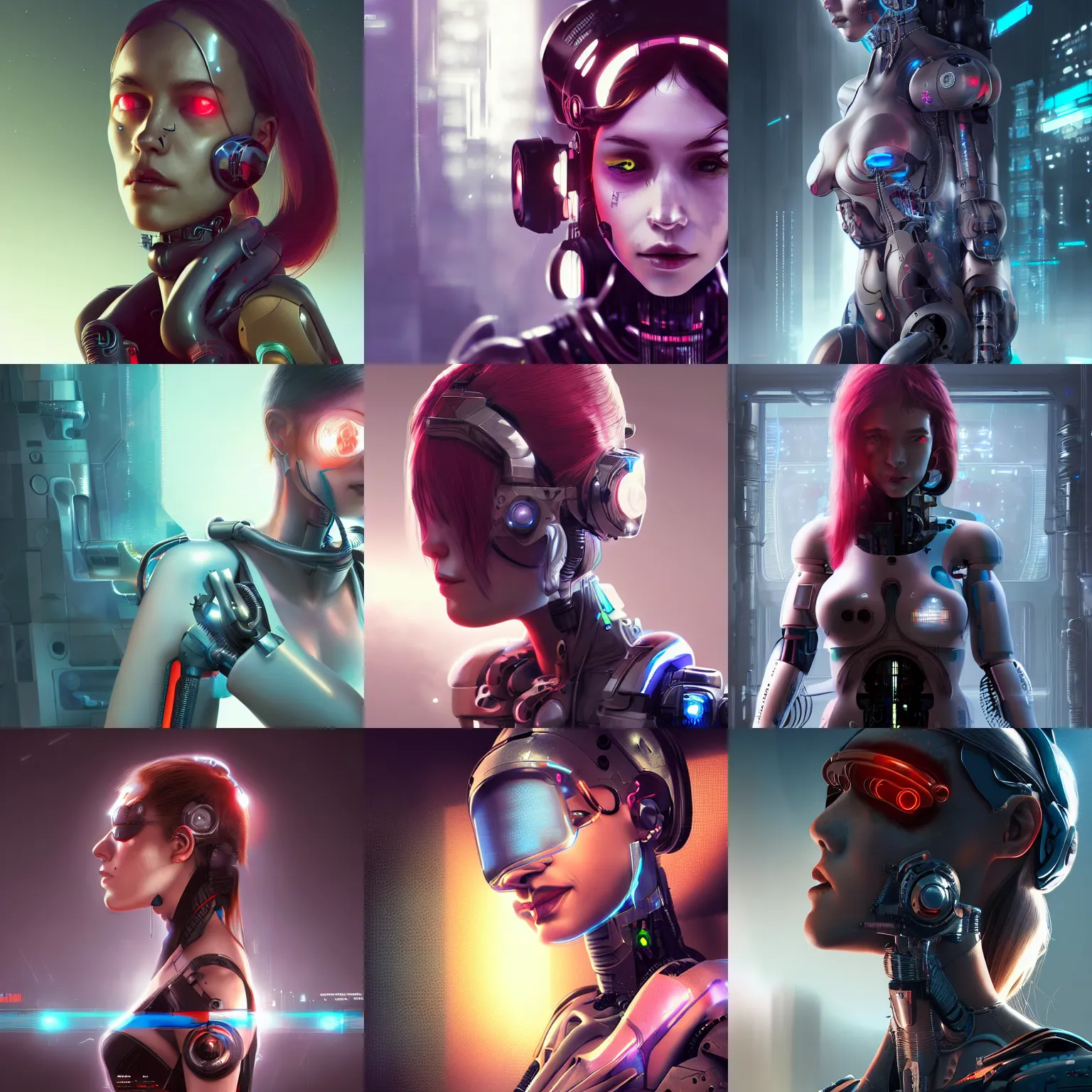 Prompt: cyborg girl under maintenance, cyberpunk, hyperdetailed, artstation, cgsociety, 8k