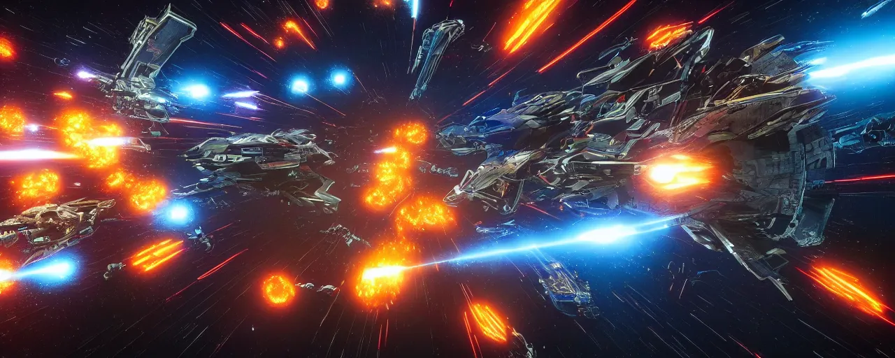 Image similar to Hyperspace Invaders, boss fight, scifi, videogame, shmup, 4K, UHD, HDR