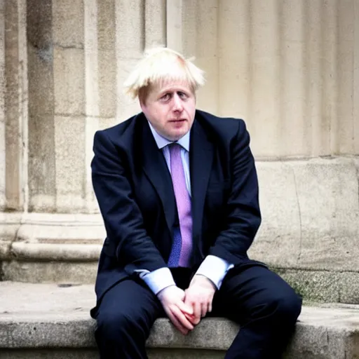 Prompt: boris johnson looking depressed while wearing a maid dress