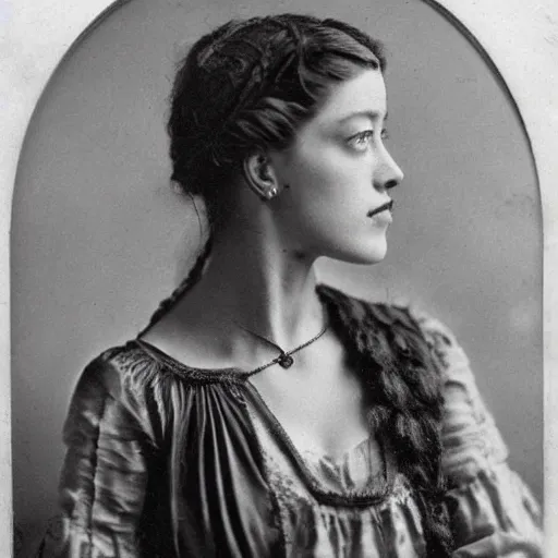 Image similar to victorian photograph of amber heard, 1 8 9 0 s photography, 1 9 0 0, realistic face, symmetrical face, studio photograph, grainy, edwardian, old photo