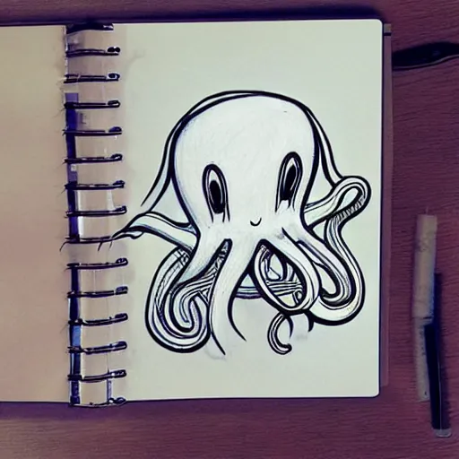 Image similar to a cute octupus drawing a picture using its tentacles